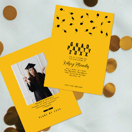 Convite Tosse de Boina de Formatura Dourado e Preto Festa 