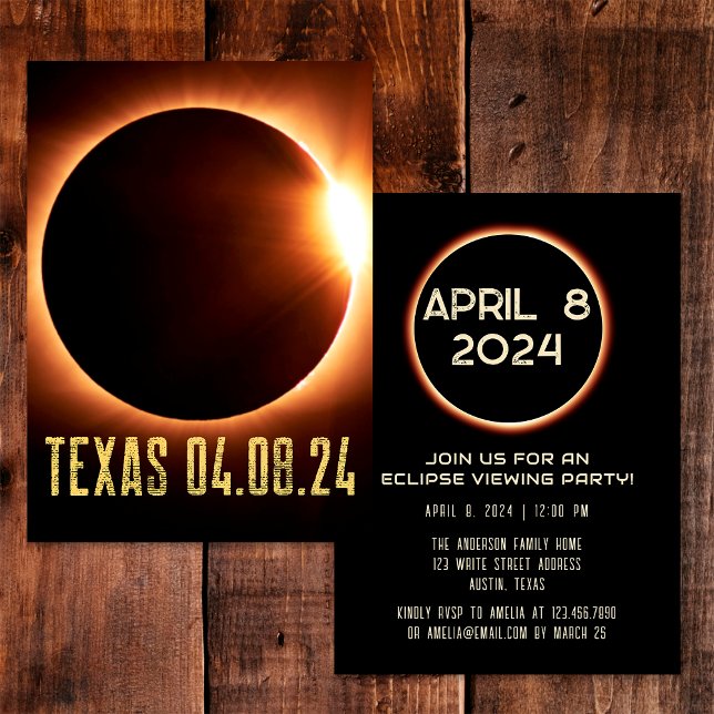 Convite Total Eclipse Texas 2024 Personalizado (Front/Back)