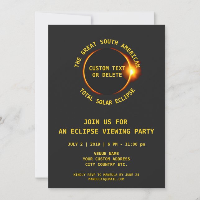 Convite Total Solar Eclipse Party 7.2.2019 América do Sul (Frente)