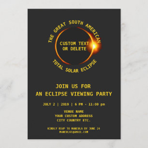 Convite Total Solar Eclipse Party 7.2.2019 América do Sul