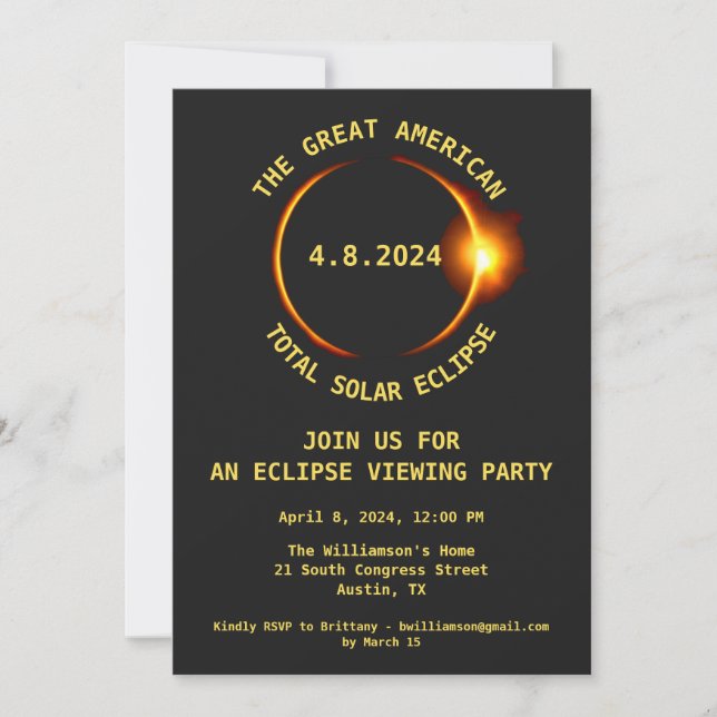 Convite Total Solar Eclipse View Party 4/8/2024 EUA (Frente)