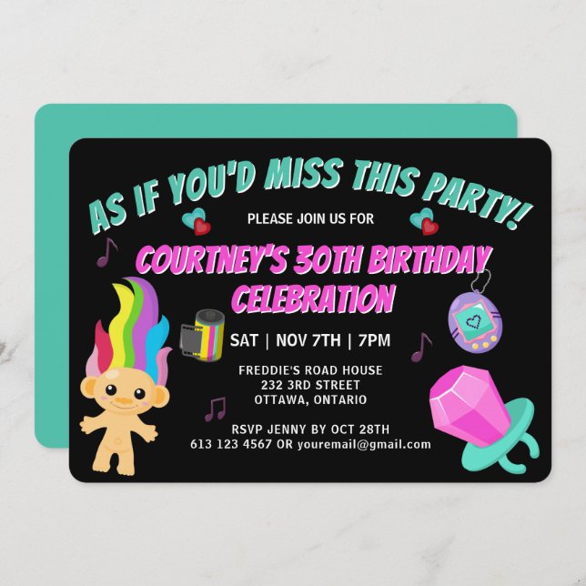 Convite Totally 90s Retro Birthday Party Invitation (Frente/Verso)
