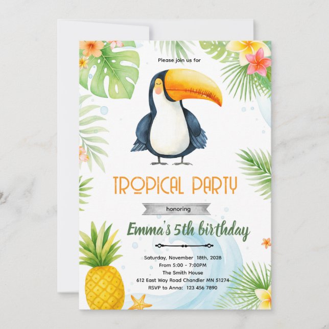 Convite Toucan Birthday Party Invitation (Frente)