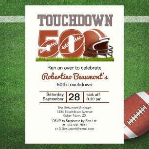 Convite Touchdown 50 Engraçado Futebol 50º aniversário