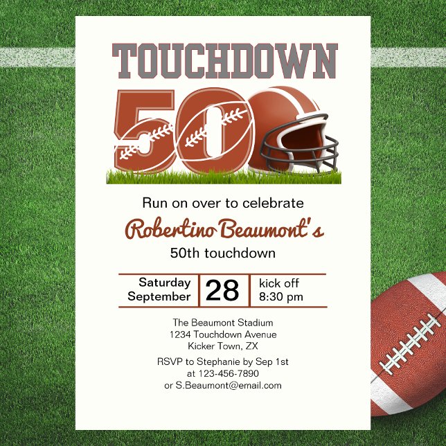 Convite Touchdown 50 Engraçado Futebol 50º aniversário (Criador carregado)
