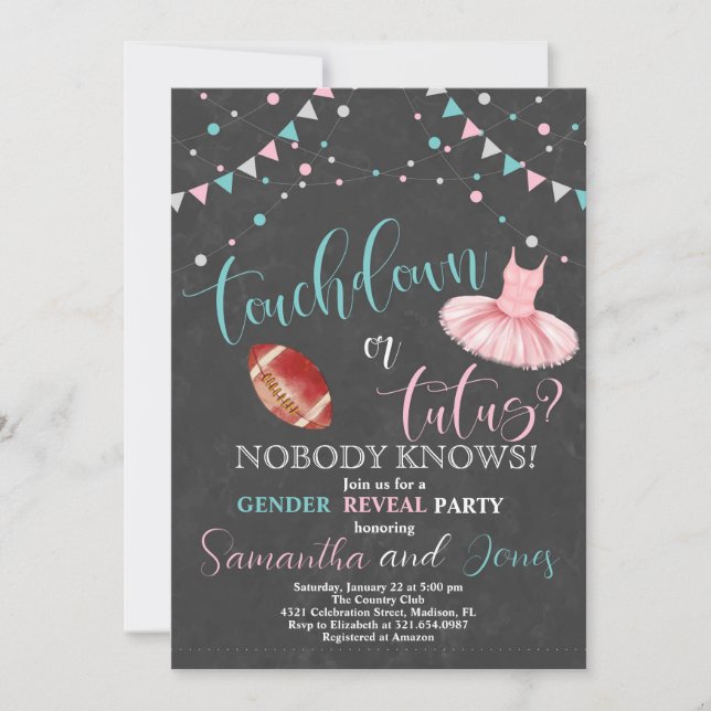 Convite Touchdown ou Tutus Gender Revement Party (Frente)