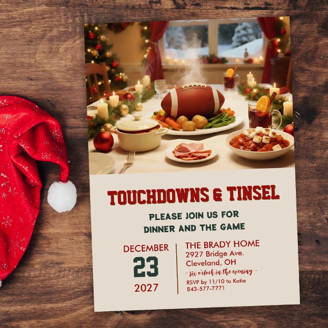 Convite Touchdowns and Tinsel Dinner Invitation (Criador carregado)