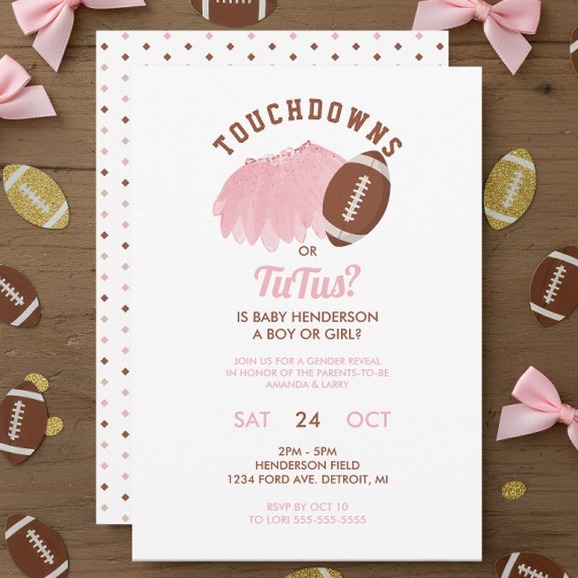 Convite Touchdowns or Tutus Football Gender Reveal (Touchdowns or Tutus Gender Reveal Invitation)