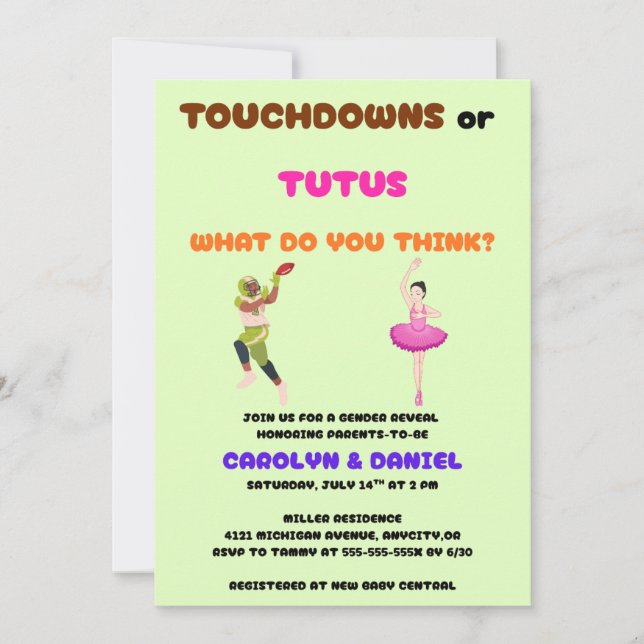 Convite Touchdowns ou a festa de revelação do gênero Tutus (Frente)