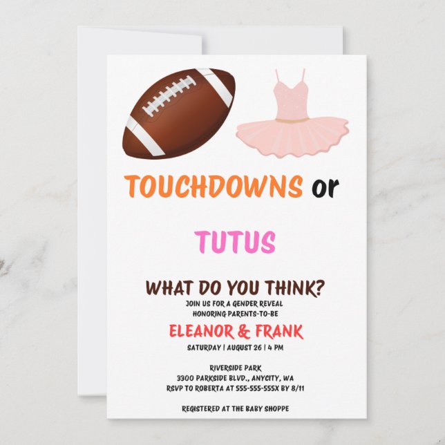 Convite Touchdowns ou a festa de revelação do gênero Tutus (Frente)