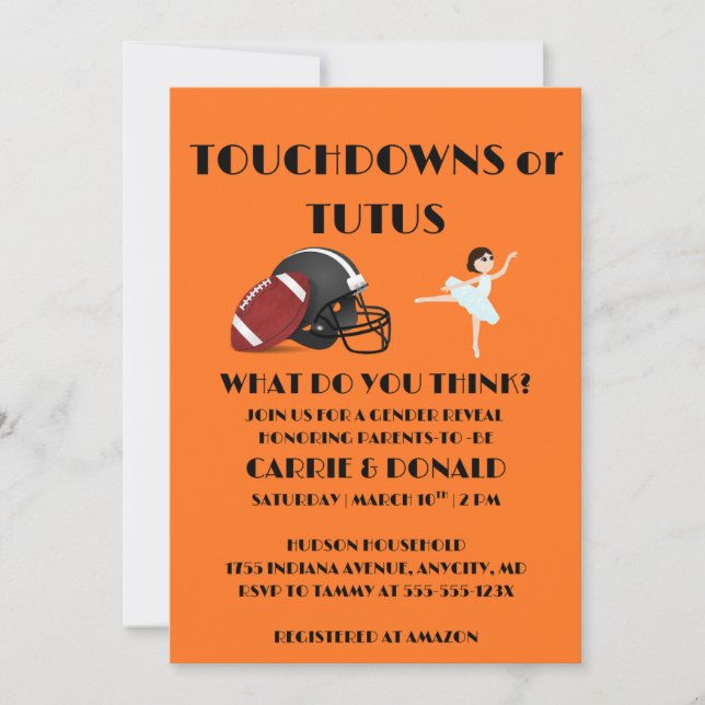 Convite Touchdowns ou Tutus Festa de Revelação de Gênero (Frente)