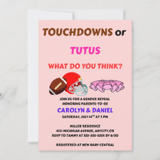 Convite Touchdowns ou Tutus Festa de Revelação de Gênero