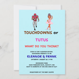 Convite Touchdowns ou Tutus Festa de Revelação de Gênero