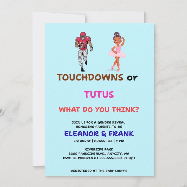 Convite Touchdowns ou Tutus Festa de Revelação de Gênero (Frente)