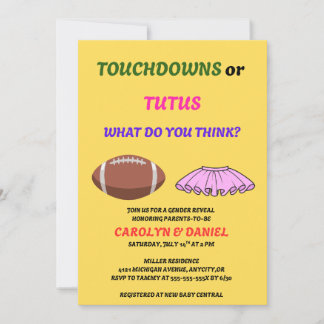 Convite Touchdowns ou Tutus Festa de Revelação de Gênero