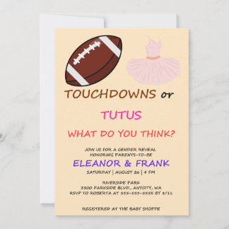 Convite Touchdowns ou Tutus Festa de Revelação de Gênero