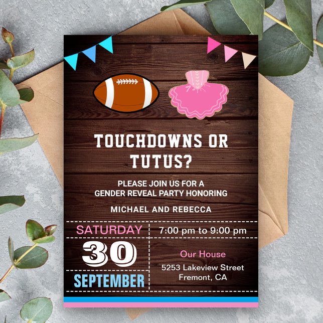 Convite Touchdowns ou Tutus Gender Revement Party (Criador carregado)