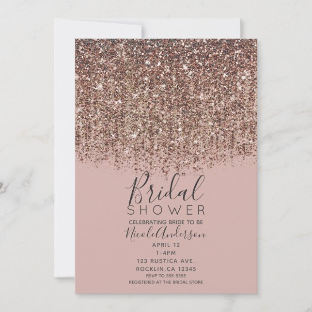 Convite Toupe Bege Rosa Bronze Dourado Brilho Chá de Bebê  (Frente)