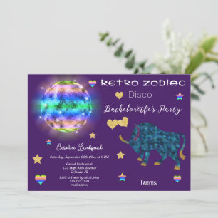 Convite Touro de signo do zodíaco de solteira Retro Disco