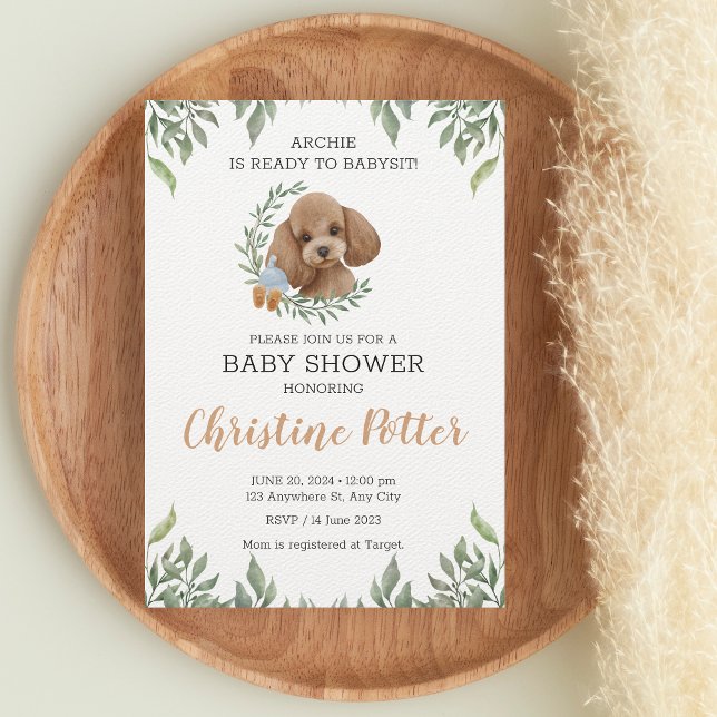 Convite Toy Poodle Apricot Brown Boho Greenery Chá de fral (Criador carregado)