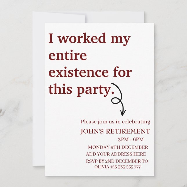 Convite Trabalhei toda a minha existência para esta reform (Frente)