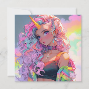 Convite Trabalho de arte da Rainbow Unicorn Anime Girl