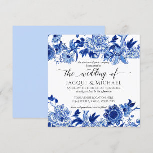 Convite Trabalho de arte de Casamento Azul Floral Azul-Inf
