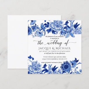 Convite Trabalho de arte de Casamento Floral Azul Branco s