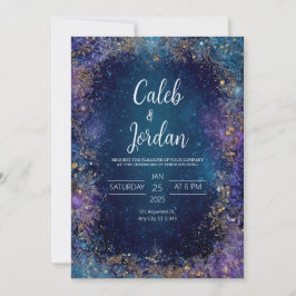 Convite Trabalho de Rolo Dourado Noite Estelar Celestial C