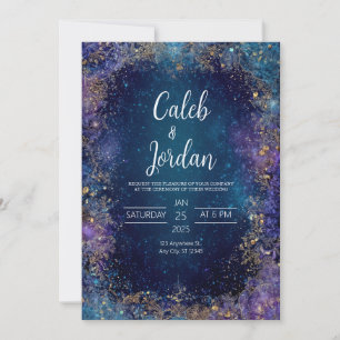 Convite Trabalho de Rolo Dourado Noite Estelar Celestial C
