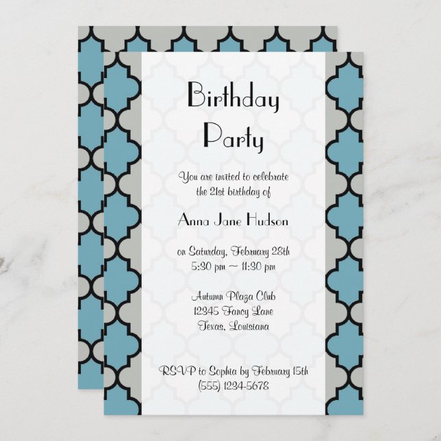 Convite Trabalhos de latência, Quatrefoil, Trellis, Festa  (Frente/Verso)