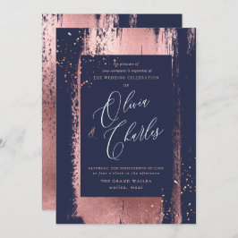 Convite Traço Brilhante, Rosa Metálico Falso - Dourado Pin