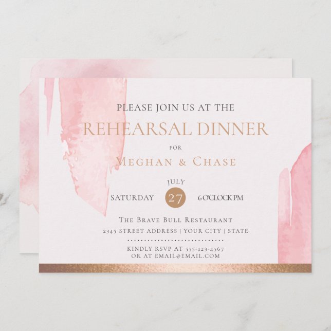 Convite Traços de Pincel de Cor de Água Rosa Escamuflado M (Frente/Verso)