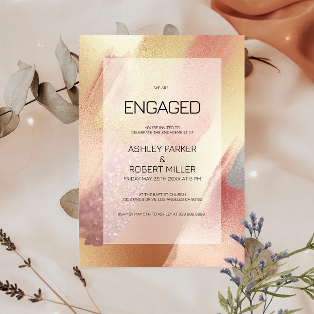 Convite Traços de pincel de Rosa e Cinza de luxo (Criador carregado)