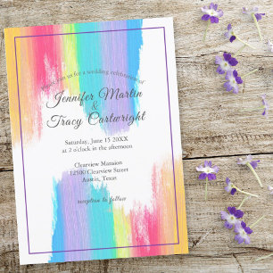 Convite Traços de Tinta Aquarela Arco-íris Casamento LGBTQ