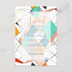 Convite Traços Geométricos Dourados com Abstrato Coloração