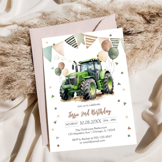 Convite Tractor Farm Kids Boy Birthday Invitation (Criador carregado)
