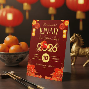 Convite Tradicional Ano Novo Lunar Vermelho e Dourado 2026