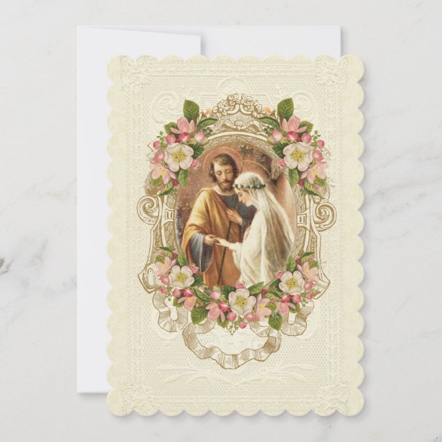 Convite Tradicional Católica Vintage Lace Cherry Blossoms (Frente)