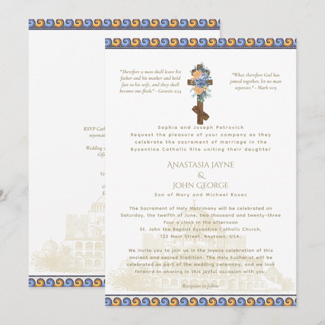 Convite Tradicional de Casamento Cruzado BYZANTINE (Frente/Verso)