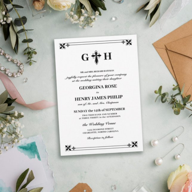 Convite Tradicional Decorativo Cruzado Elegante (Criador carregado)