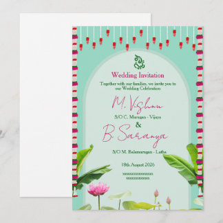 Convite Tradicional Lótus Floral Verde Menta Sul Indiano W