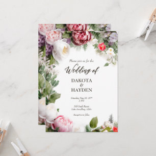 Convite Tradicional romântico floral, casamento com script