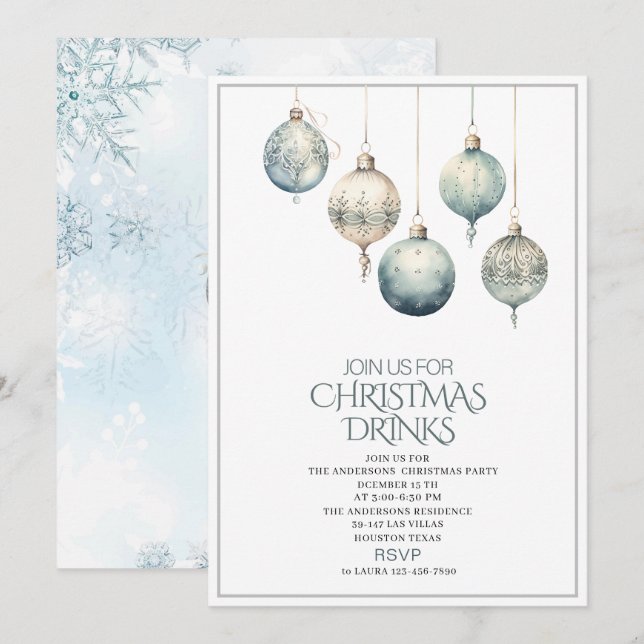 Convite Tradicional Watercolor Winter Merry Christmas Invi (Frente/Verso)