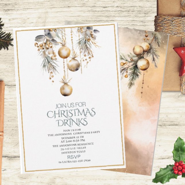 Convite Tradicional Watercolor Winter Merry Christmas Invi (Criador carregado)