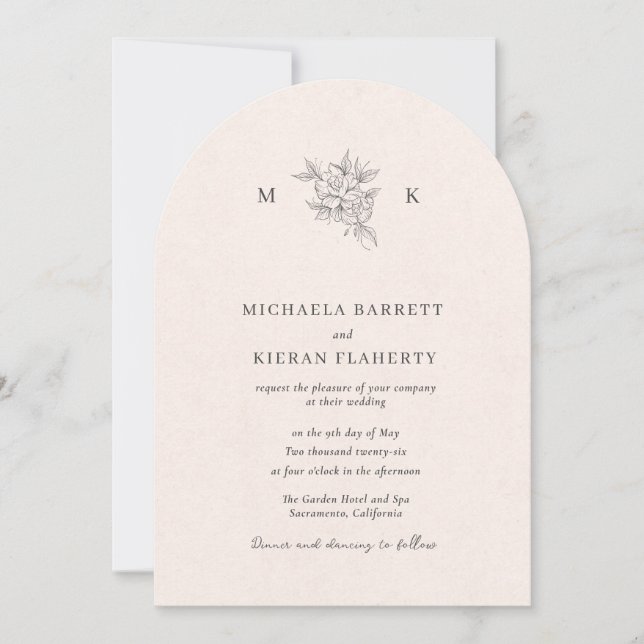 Convite Traditional Blush Pink Monogram Wedding Invitation (Frente)