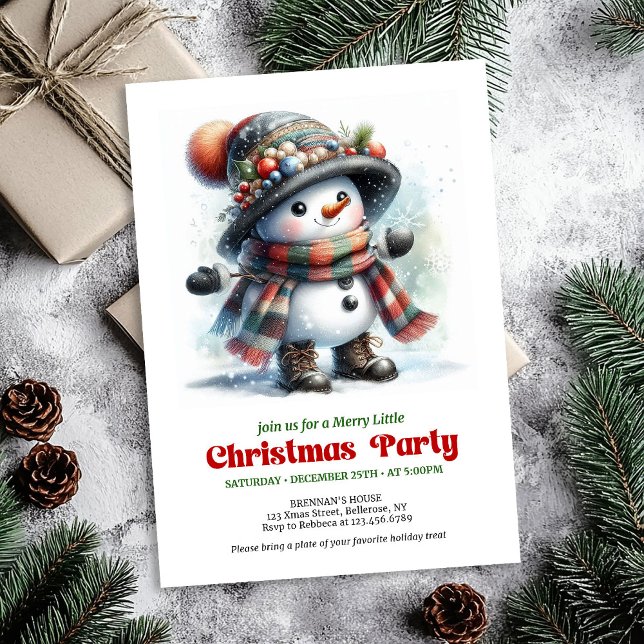 Convite Traditional cartoon snowman party invite printable (Traditional cartoon snowman party invite joyful printable

)