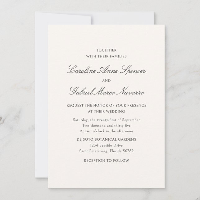 Convite Traditional Classic Simplistic Wedding Invitation (Frente)