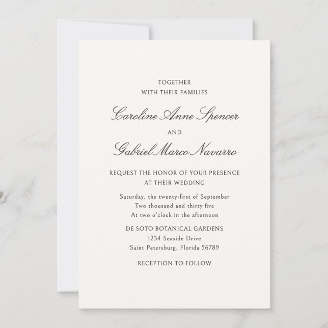 Convite Traditional Classic Simplistic Wedding Invitation (Frente)