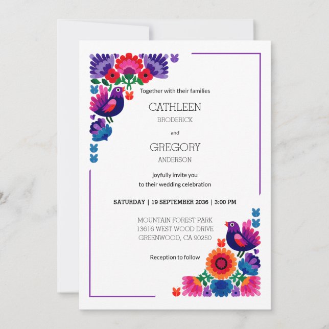 Convite Traditional Colorful Folk Vibrant Pattern Wedding (Frente)